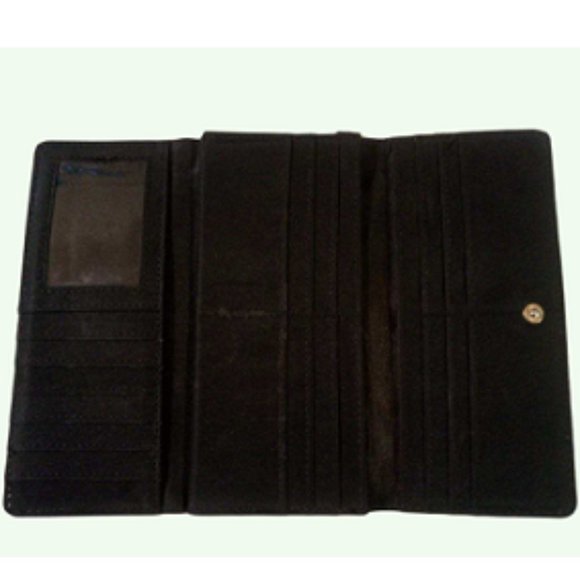 Women's Snap Clutch Wallet      Tan & Black with Cute Gold Accent - Picture 7 of 10